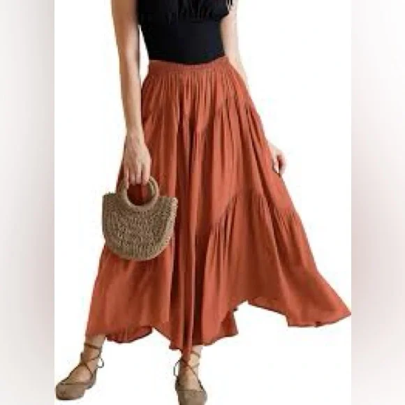 NWOT Scarlett Darkness Renaissance Boho Ruffle Skirt XL Terracotta Rust Red - Picture 2 of 8